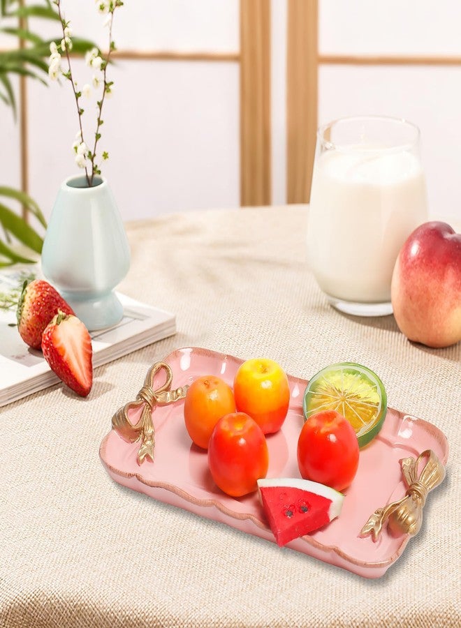 Warmtree Vintage Decorative Tray Jewelry Tray Towel Tray Storage Tray Rings Necklace Bracelets Earrings Trays Cosmetics Jewelry Organizer Retro Design Bow Decor Resin Plate Coquette Room Decor (Pink) - Image 5